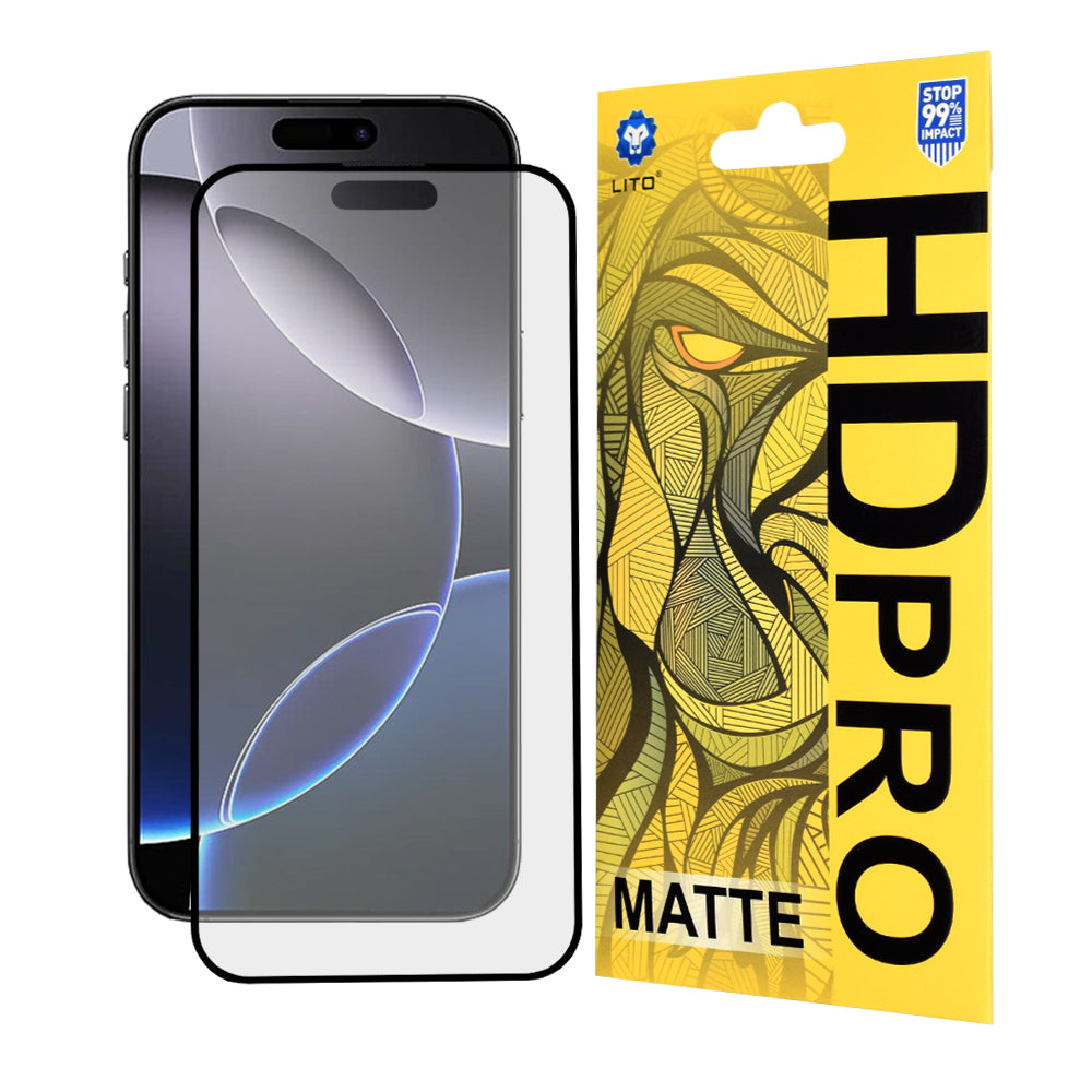 Zaštitna folija za ekran Matte Lito HD Pro za Apple iPhone 16 Pro Max, Kaljeno staklo, Full Glue, Crna