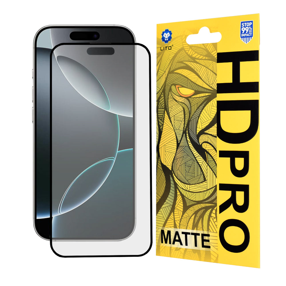 Zaštitna folija za ekran Matte Lito HD Pro za Apple iPhone 16 Pro, Kaljeno staklo, Full Glue, Crna