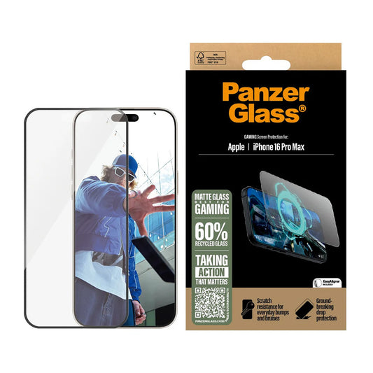 Folija za zaštitu ekrana Matte PanzerGlass Ultra-Wide Fit Gaming za Apple iPhone 16 Pro Max, Kaljeno staklo, Full Glue, Crna