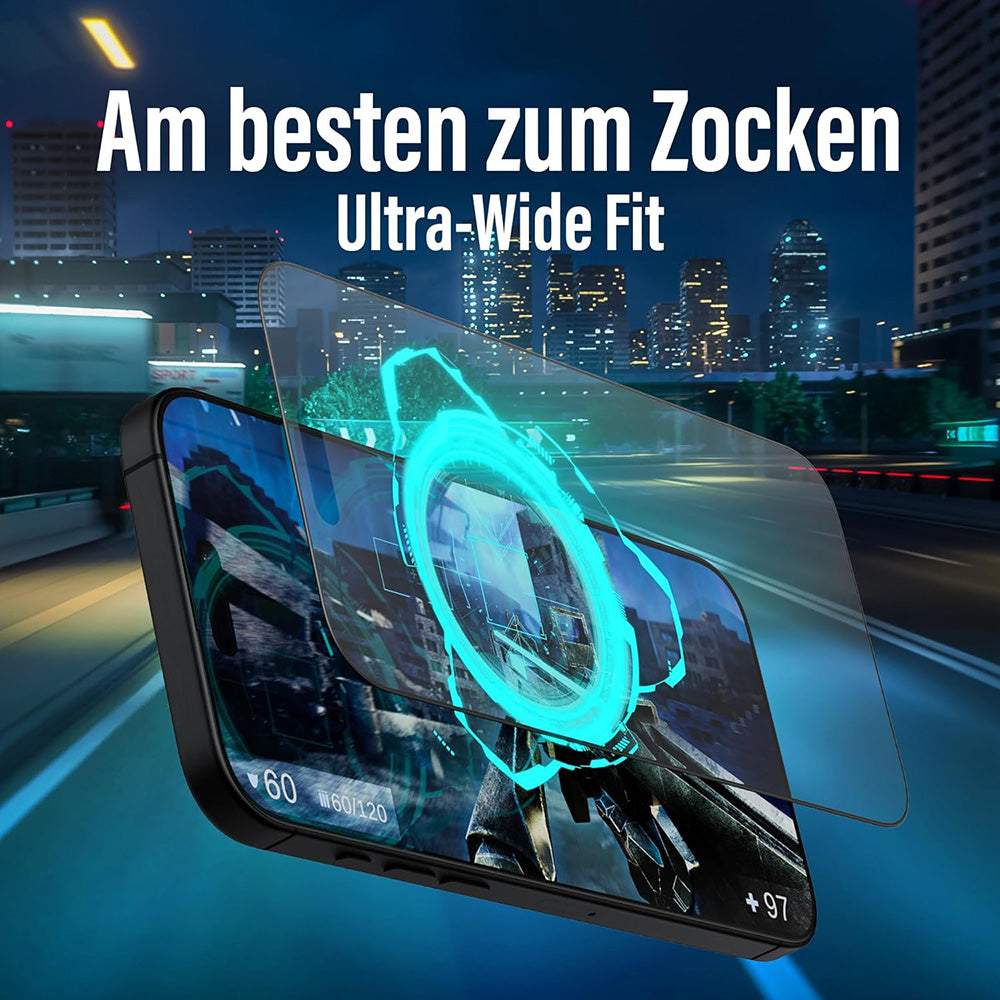 Folija za zaštitu ekrana Matte PanzerGlass Ultra-Wide Fit Gaming za Apple iPhone 16 Pro Max, Kaljeno staklo, Full Glue, Crna