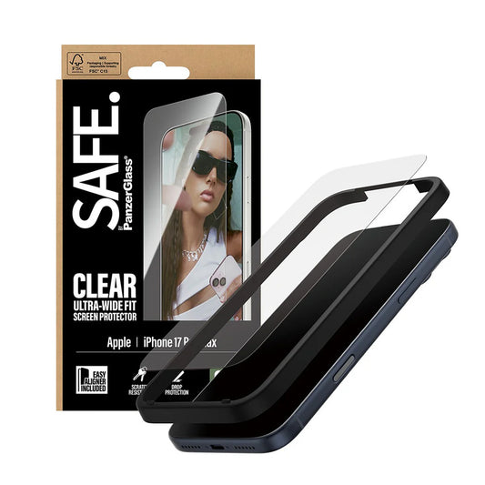 Zaštitna folija za ekran PanzerGlass Safe. Ultra-Wide Fit EasyAligner za Apple iPhone 17 Pro Max, Kaljeno staklo, Full Glue.