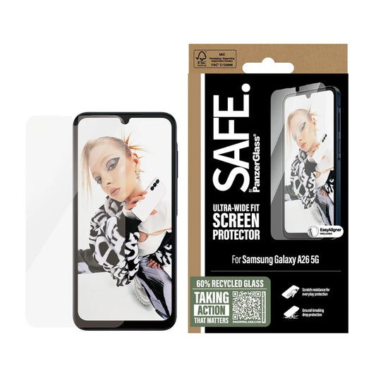 Folija za zaštitu ekrana PanzerGlass Safe. Ultra-Wide Fit EasyAligner za Samsung Galaxy A26 A266, Kaljeno staklo, Full Glue