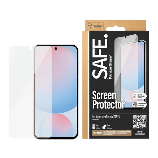 Folija za zaštitu ekrana PanzerGlass Safe. Ultra-Wide Fit EasyAligner za Samsung Galaxy S24 FE S721, Kaljeno staklo, Full Glue
