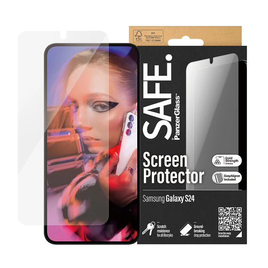 Folija za zaštitu ekrana PanzerGlass Safe. Ultra-Wide Fit EasyAligner za Samsung Galaxy S24 S921, Kaljeno staklo, Full Glue