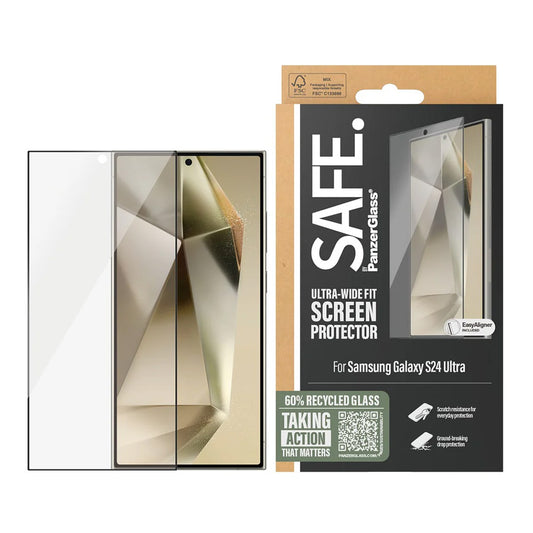 Folija za zaštitu ekrana PanzerGlass Safe. Ultra-Wide Fit EasyAligner za Samsung Galaxy S24 Ultra S928, Kaljeno staklo, Full Glue, Crna