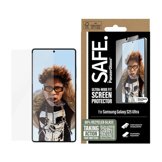 Folija za zaštitu ekrana PanzerGlass Safe. Ultra-Wide Fit EasyAligner za Samsung Galaxy S25 Ultra S938, Kaljeno staklo, Full Glue