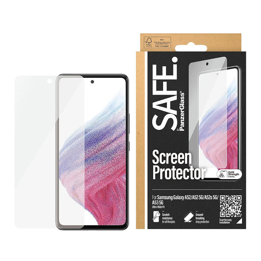 Folija za zaštitu ekrana PanzerGlass Safe. Ultra-Wide Fit za Samsung Galaxy A53 5G A536 / A52s 5G A528 / A52 5G A526, Kaljeno staklo, Full Glue.