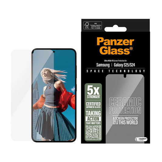 Folija za zaštitu ekrana PanzerGlass Ultra-Wide Ceramic EasyAligner za Samsung Galaxy S25 S931 / S24 S921, Kaljeno staklo, Full Glue
