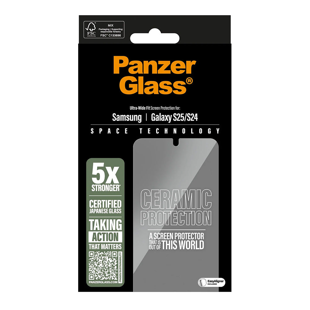 Folija za zaštitu ekrana PanzerGlass Ultra-Wide Ceramic EasyAligner za Samsung Galaxy S25 S931 / S24 S921, Kaljeno staklo, Full Glue
