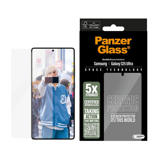 Folija za zaštitu ekrana PanzerGlass Ultra-Wide Ceramic EasyAligner za Samsung Galaxy S25 Ultra S938, Kaljeno staklo, Full Glue