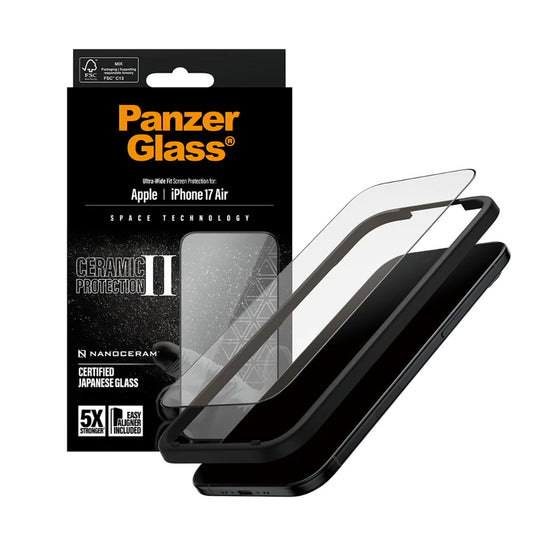 Folija za zaštitu ekrana PanzerGlass Ultra-Wide Ceramic II EasyAligner za Apple iPhone 17 Air, Kaljeno staklo, Full Glue, Crna