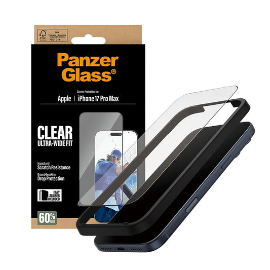 Folija za zaštitu ekrana PanzerGlass Ultra-Wide Fit EasyAligner za Apple iPhone 17 Pro Max, Kaljeno staklo, Full Glue, Crna