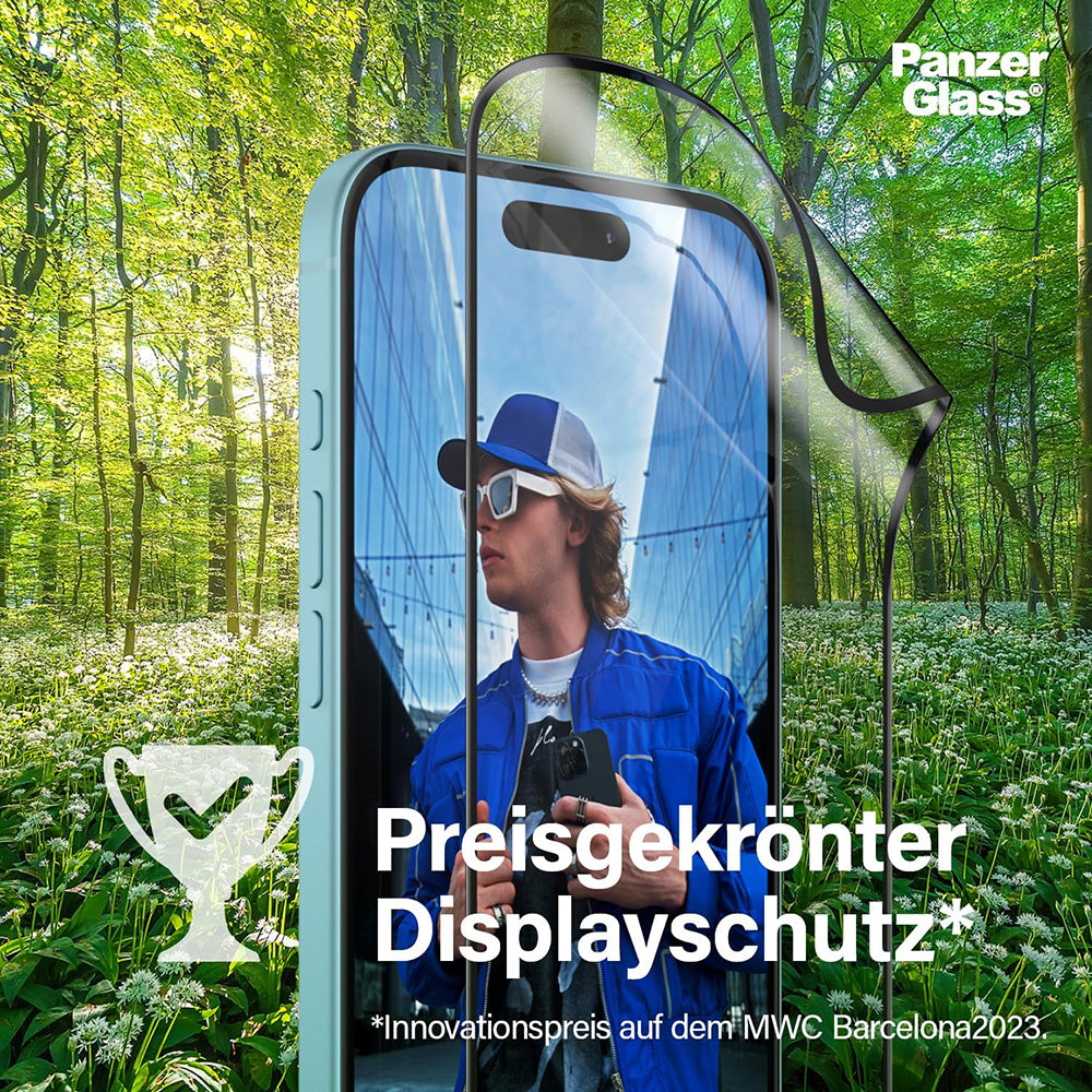 Zaštitna folija za ekran PanzerGlass Ultra-Wide Fit EyeCare za Apple iPhone 16 / 15, Kaljeno staklo, Full Glue, Crna