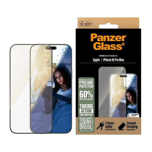Folija za zaštitu ekrana PanzerGlass Ultra-Wide Fit EyeCare za Apple iPhone 16 Pro Max, Kaljeno staklo, Full Glue, Crna