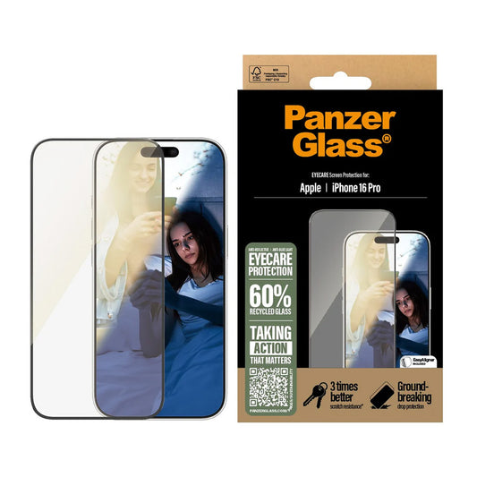 Folija za zaštitu ekrana PanzerGlass Ultra-Wide Fit EyeCare za Apple iPhone 16 Pro, Kaljeno staklo, Full Glue, Crna