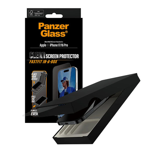 Folija za zaštitu ekrana PanzerGlass Ultra-Wide Fit Fastfit za Apple iPhone 17 / 16 Pro, Kaljeno staklo, Full Glue, Crna