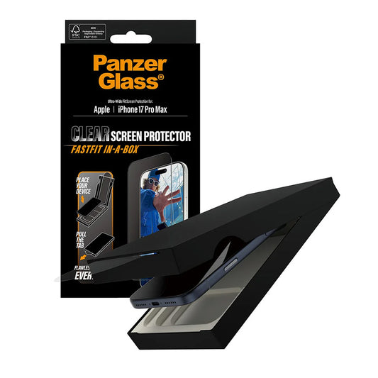 Folija za zaštitu ekrana PanzerGlass Ultra-Wide Fit Fastfit za Apple iPhone 17 Pro Max, Kaljeno staklo, Full Glue, Crna
