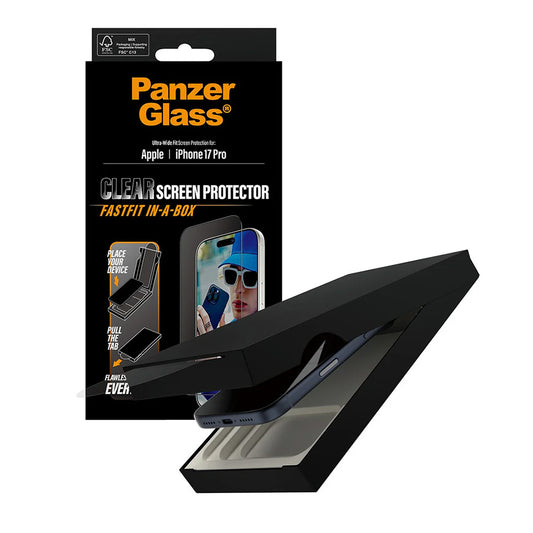 Folija za zaštitu ekrana PanzerGlass Ultra-Wide Fit Fastfit za Apple iPhone 17 Pro, Kaljeno staklo, Full Glue, Crna