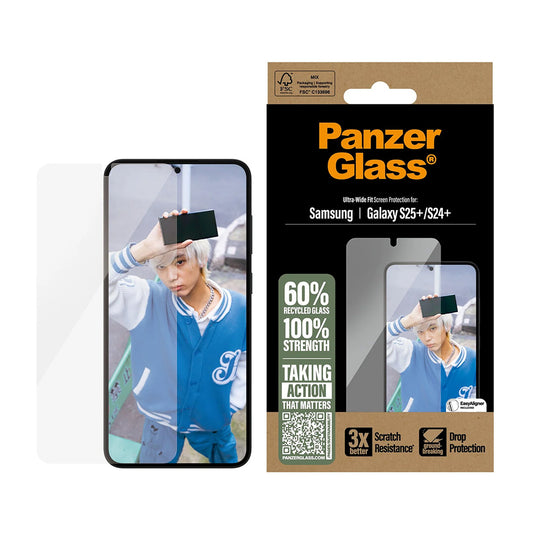 Folija za zaštitu ekrana PanzerGlass Ultra-Wide Fit za Samsung Galaxy S25+ S936 / S24+ S926, Kaljeno staklo, Full Glue