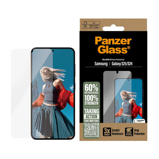 Folija za zaštitu ekrana PanzerGlass Ultra-Wide Fit za Samsung Galaxy S25 S931 / S24 S921, Kaljeno staklo, Full Glue