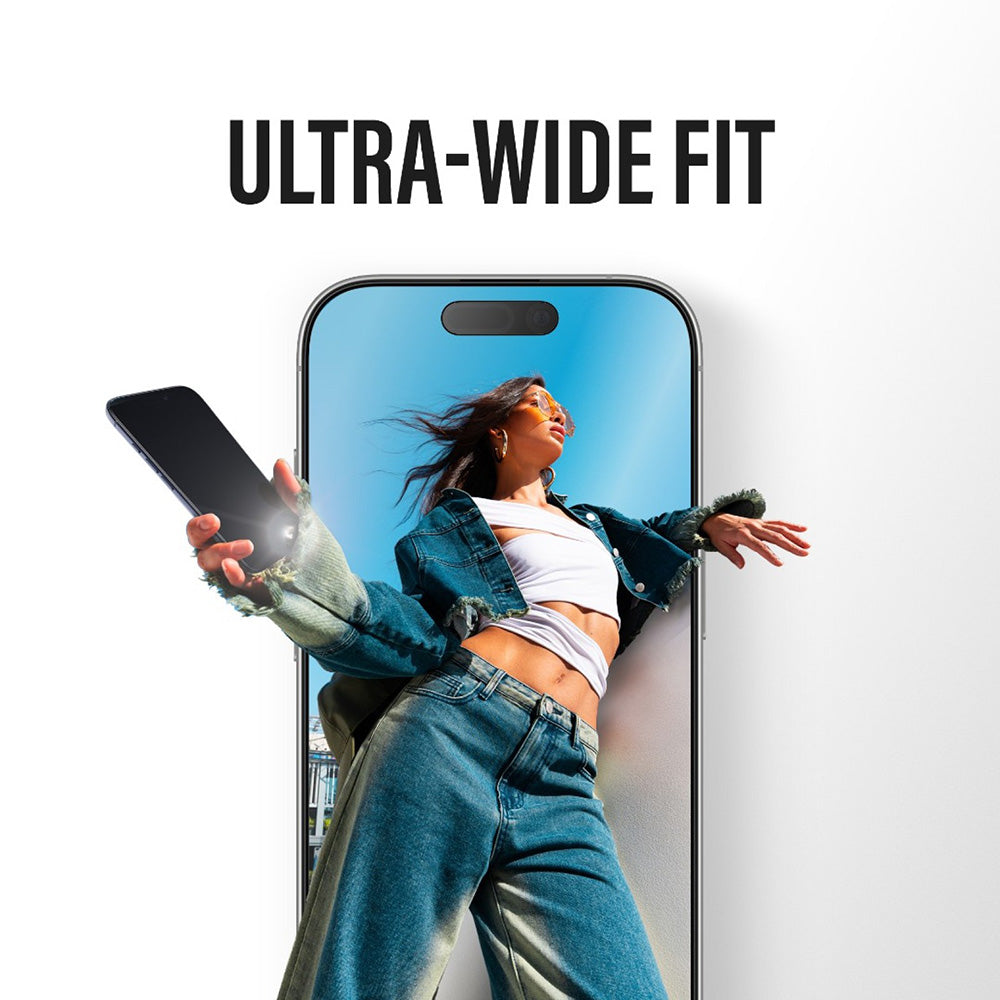 Folija za zaštitu ekrana PanzerGlass Ultra-Wide Fit Stealth Fastfit za Apple iPhone 17 / 16 Pro, Kaljeno staklo, Full Glue, Crna