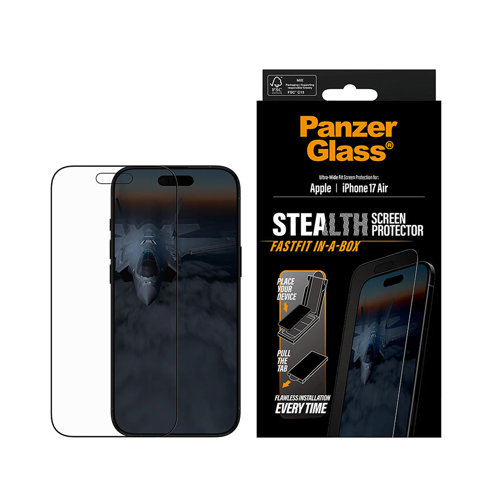 Folija za zaštitu ekrana PanzerGlass Ultra-Wide Fit Stealth Fastfit za Apple iPhone 17 Air, Kaljeno staklo, Full Glue, Crna