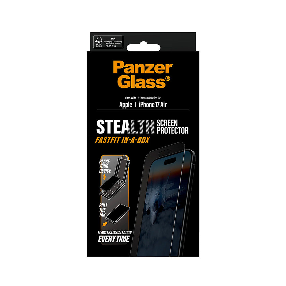 Folija za zaštitu ekrana PanzerGlass Ultra-Wide Fit Stealth Fastfit za Apple iPhone 17 Air, Kaljeno staklo, Full Glue, Crna