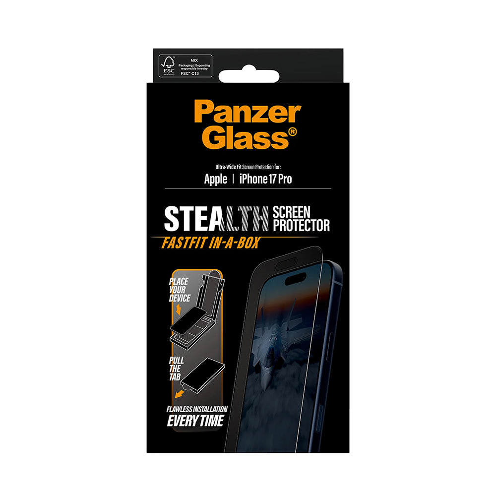 Folija za zaštitu ekrana PanzerGlass Ultra-Wide Fit Stealth Fastfit za Apple iPhone 17 Pro, Kaljeno staklo, Full Glue, Crna