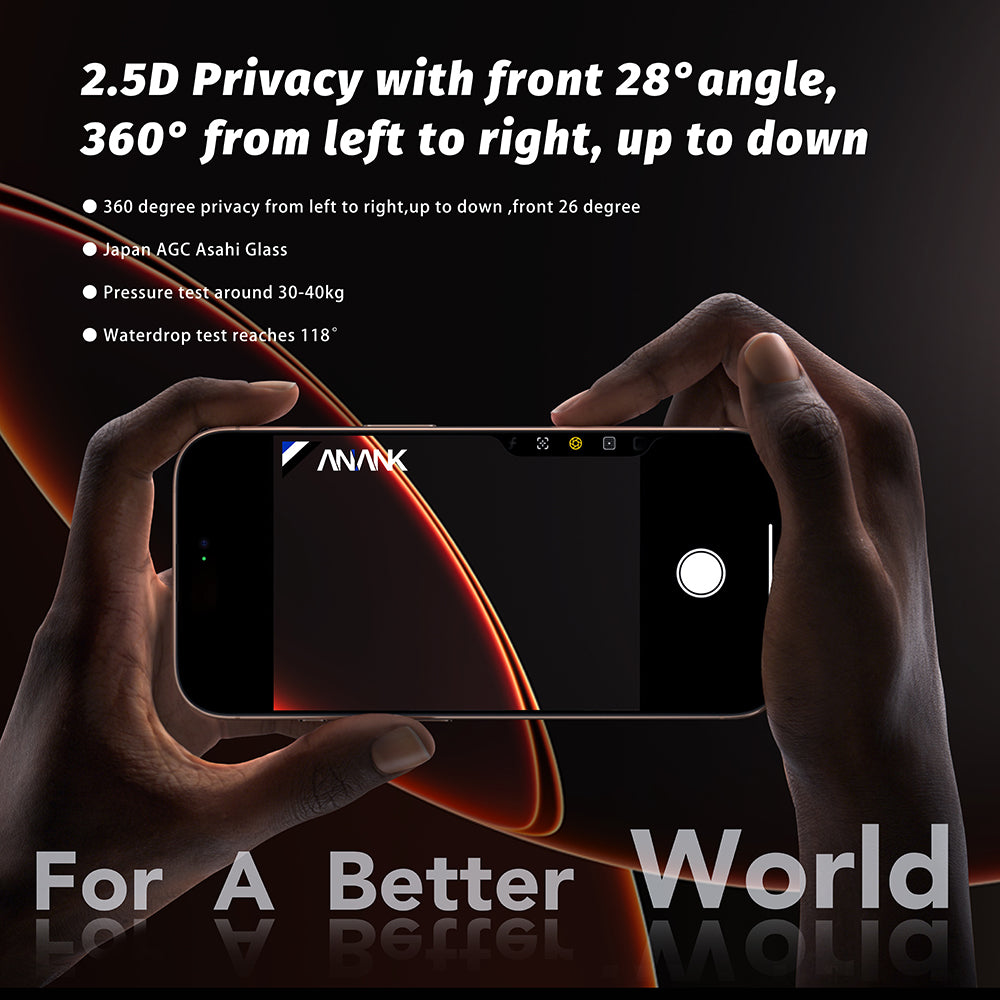 Folija za zaštitu ekrana Privacy Anank 5X Reinforced 360 za Apple iPhone 17 Pro Max, Kaljeno staklo, Full Glue, 2.5D