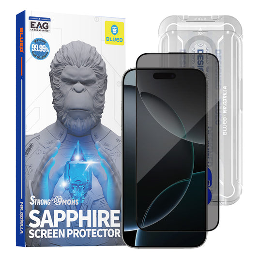 Folija za zaštitu ekrana Privacy Blueo Sapphire Applicator Pro za Apple iPhone 17 Pro / 17 / 16 Pro, Kaljeno staklo, Full Glue