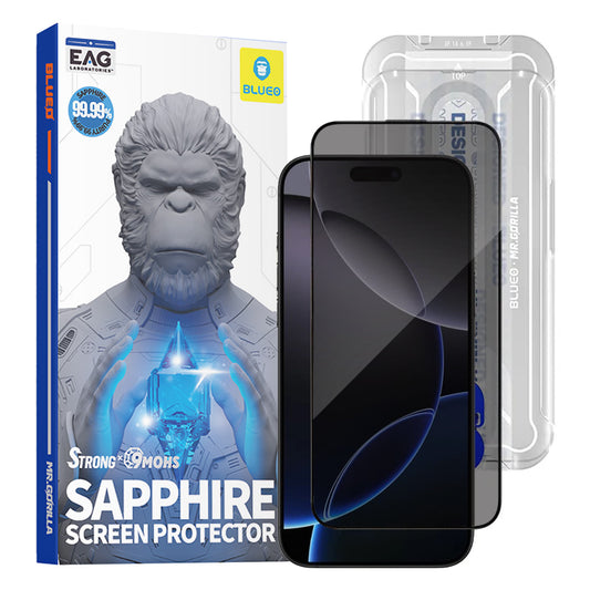 Folija za zaštitu ekrana Privacy Blueo Sapphire Applicator Pro za Apple iPhone 17 Pro Max / 16 Pro Max, Kaljeno staklo, Full Glue