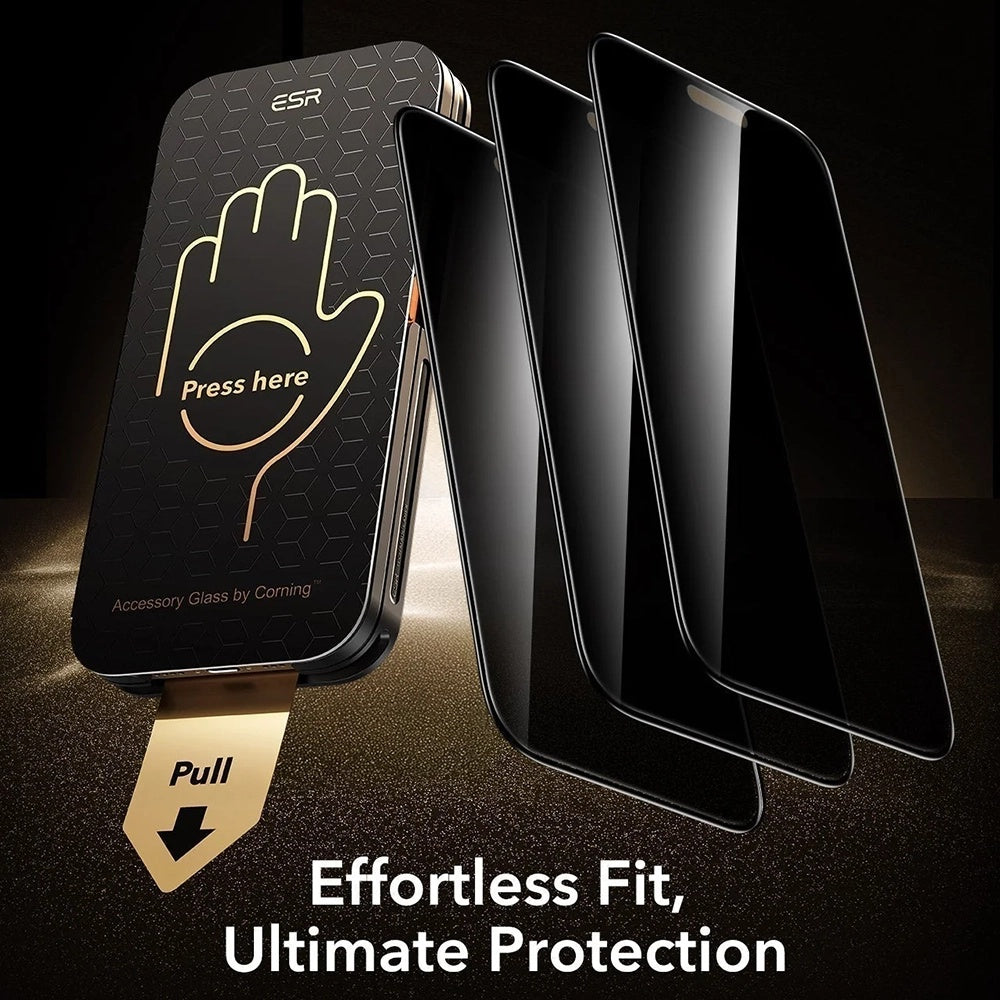 Zaštitna folija Ekran Privacy ESR Armorite Pro UltraFit za Apple iPhone 18 Pro, Kaljeno staklo, Full Glue, Set 3 komada