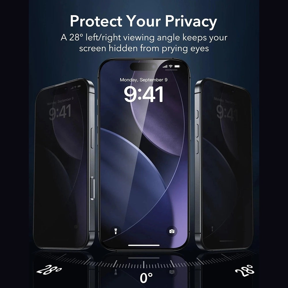 Folija za zaštitu ekrana Privacy ESR Armorite UltraFit za Apple iPhone 17 Pro, Kaljeno staklo, Full Glue, Set od 3 komada