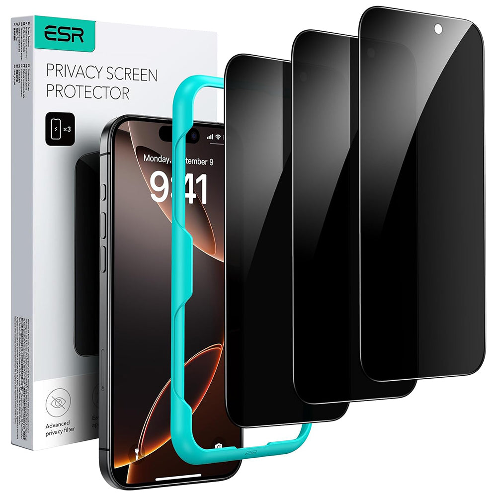Folija za zaštitu ekrana Privacy ESR za Apple iPhone 17 Pro, Kaljeno staklo, Full Glue, Set od 3 komada