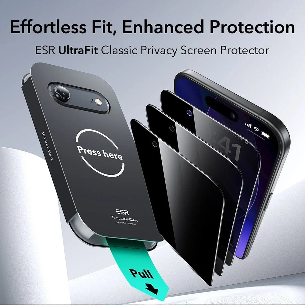 Zaštitna folija Ecran Privacy ESR UltraFit za Apple iPhone 17 Air, Kaljeno staklo, Full Glue, Set od 3 komada