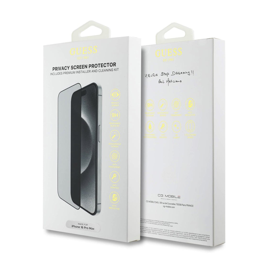 Zaštitna folija Ecran Privacy Guess za Apple iPhone 16 Pro, Kaljeno staklo, Full Glue, 2.5D