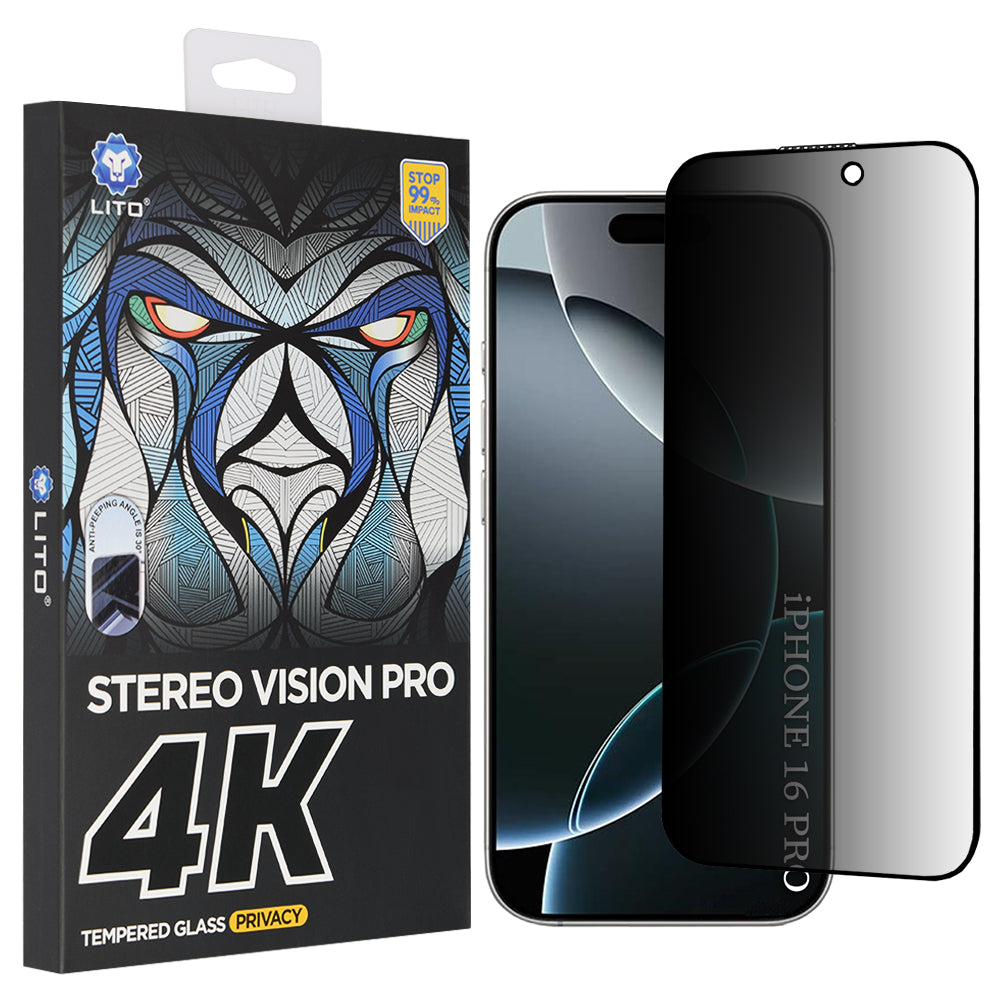 Folija za zaštitu ekrana Privacy Lito D+ Max 4K za Apple iPhone 17 / 16 Pro, Kaljeno staklo, Full Glue