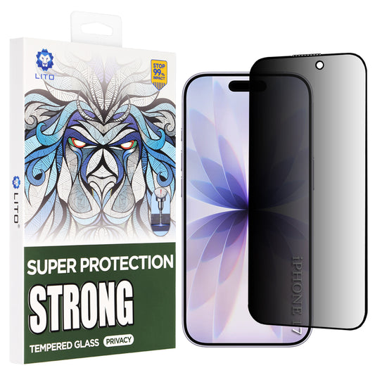 Folija za zaštitu ekrana Privacy Lito D+ Max Strong za Apple iPhone 17 / 16 Pro, Kaljeno staklo, Full Glue