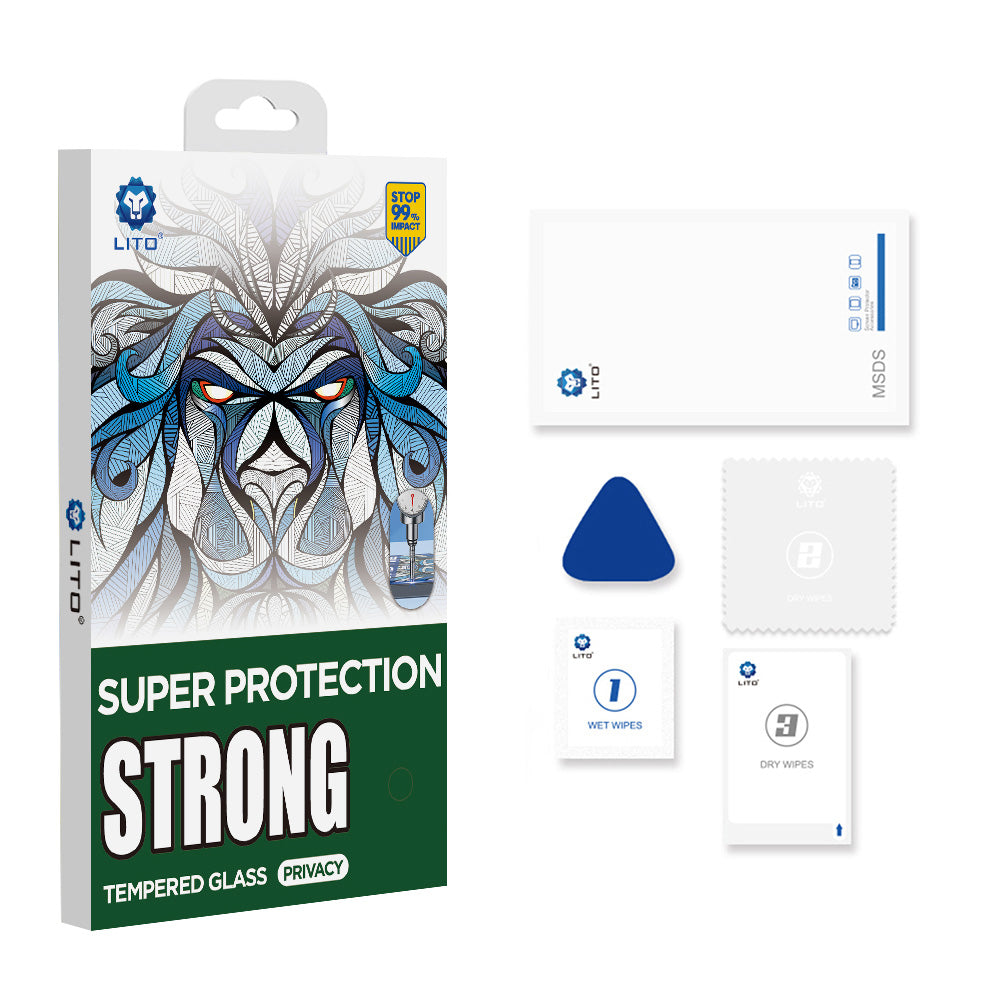 Folija za zaštitu ekrana Privacy Lito D+ Max Strong za Apple iPhone 17 / 16 Pro, Kaljeno staklo, Full Glue