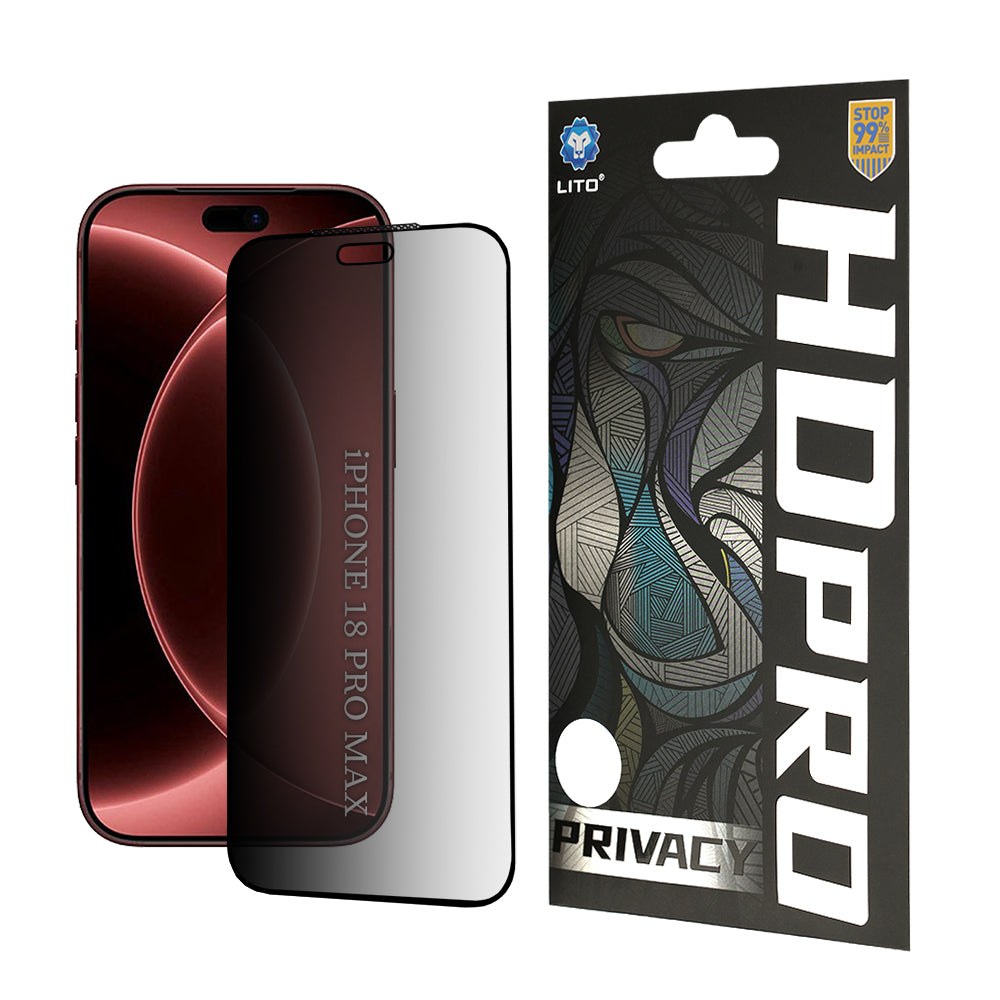 Zaštitna folija za ekran Privacy Lito HD Pro2 za Apple iPhone 18 Pro Max / 17 Pro Max, Kaljeno staklo, Full Glue