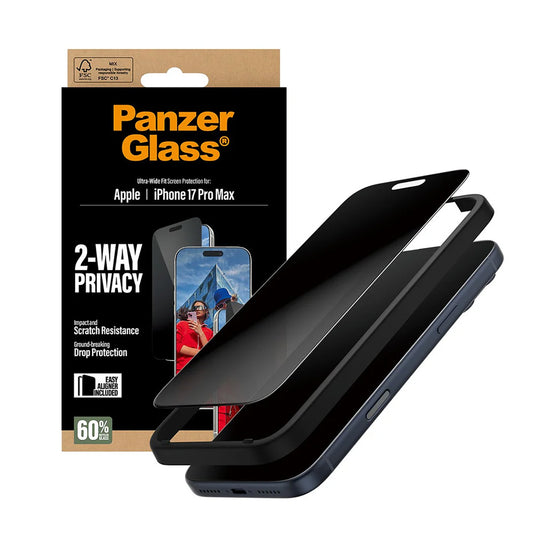 Folija za zaštitu ekrana Privacy PanzerGlass Ultra-Wide Fit 2-Way EasyAligner za Apple iPhone 17 Pro Max, Kaljeno staklo, Full Glue