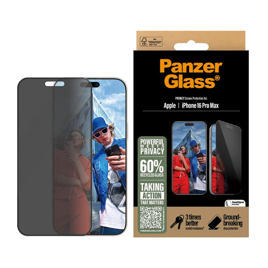 Folija za zaštitu ekrana Privacy PanzerGlass Ultra-Wide Fit EasyAligner za Apple iPhone 16 Pro Max, Kaljeno staklo, Full Glue