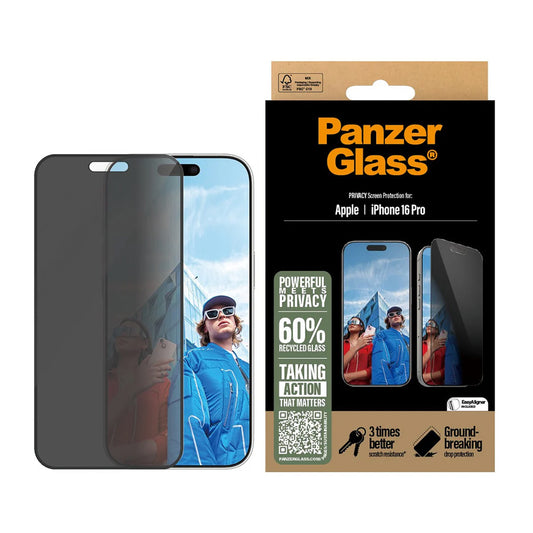 Folija za zaštitu ekrana Privacy PanzerGlass Ultra-Wide Fit EasyAligner za Apple iPhone 16 Pro, Kaljeno staklo, Full Glue