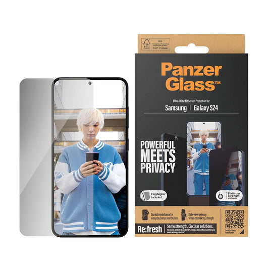 Folija za zaštitu ekrana Privacy PanzerGlass Ultra-Wide Fit EasyAligner za Samsung Galaxy S24 S921, Kaljeno staklo, Full Glue