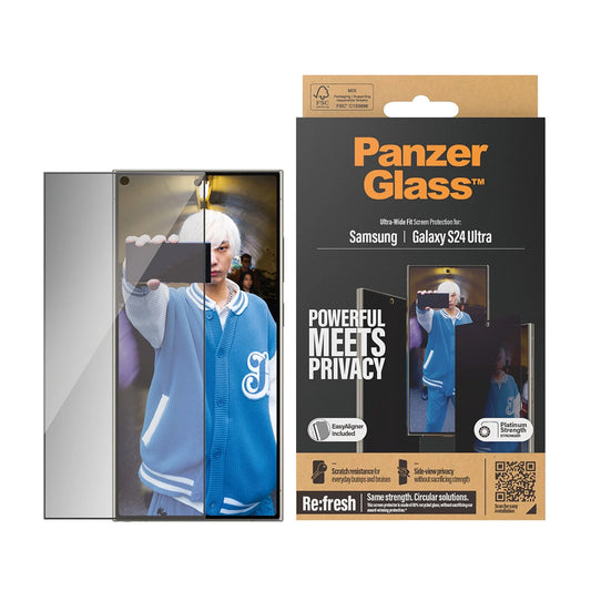 Folija za zaštitu ekrana Privacy PanzerGlass Ultra-Wide Fit EasyAligner za Samsung Galaxy S24 Ultra S928, Kaljeno staklo, Full Glue