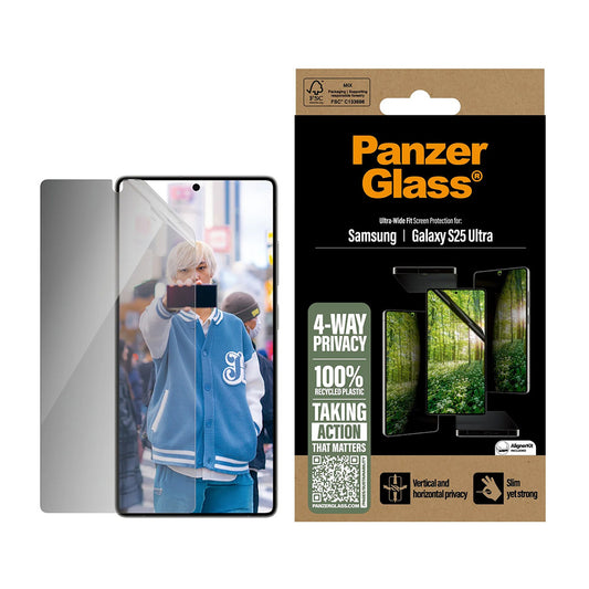 Folija za zaštitu ekrana Privacy PanzerGlass Ultra-Wide Fit Eco Matrix 4-Way za Samsung Galaxy S25 Ultra S938, Kaljeno staklo, Full Glue