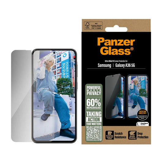 Folija za zaštitu ekrana Privacy PanzerGlass Ultra-Wide Fit za Samsung Galaxy A36 A366, Kaljeno staklo, Full Glue