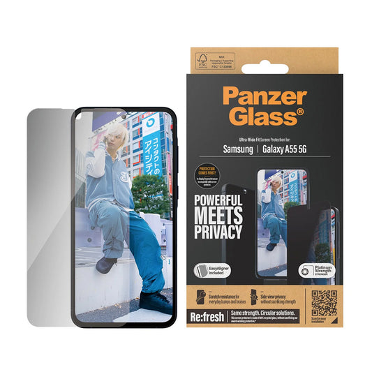 Folija za zaštitu ekrana Privacy PanzerGlass Ultra-Wide Fit za Samsung Galaxy A55 5G A556, Kaljeno staklo, Full Glue