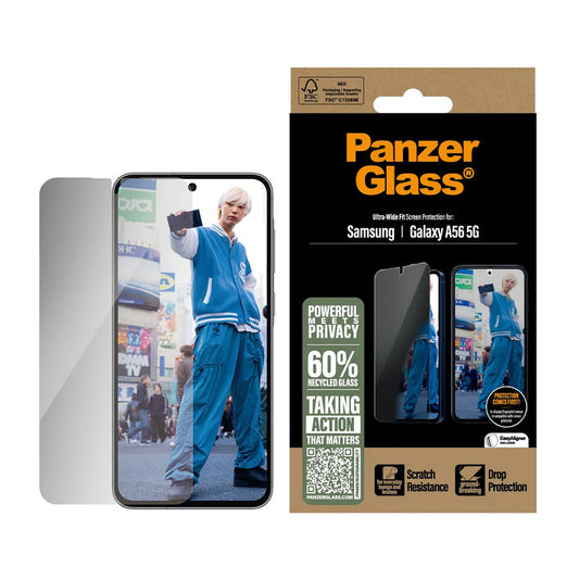 Folija za zaštitu ekrana Privacy PanzerGlass Ultra-Wide Fit za Samsung Galaxy A56 A566, Kaljeno staklo, Full Glue