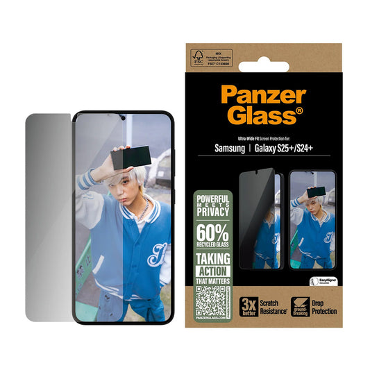 Folija za zaštitu ekrana Privacy PanzerGlass Ultra-Wide Fit za Samsung Galaxy S25+ S936 / S24+ S926, Kaljeno staklo, Full Glue
